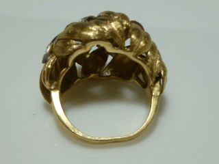 RETRO 14K YELLOW GOLD FLORAL FLOWER WEAVE DIAMOND COCKTAIL DOME RING BAND SIZE 5 5