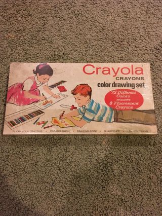 Vtg Nos Never Opened 1958 Crayola Crayons Color Drawing Set Box
