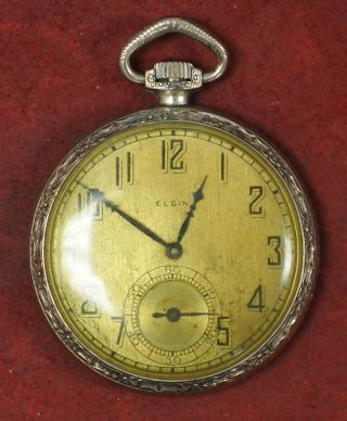 Vintage 1926 Elgin 14k White Gold Filled Pocket Watch Grade 345