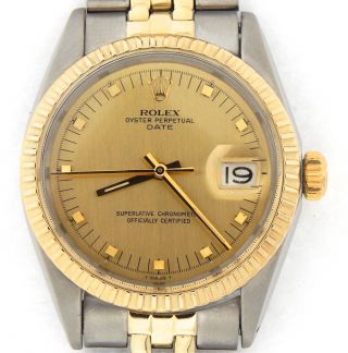Rolex Date 1505 Mens Steel & Yellow Gold Watch Oval Link Jubilee Band Champagne