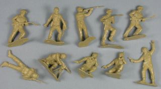 10 Vtg Marx Battleground Desert Fox Wwii Plastic Toy Soldiers Tan Play Set