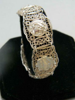 Fine " Handmade " 925 Sterling Silver Filigree Ancient Greek Coin Bracelet 7.  25 "