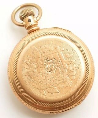 Antique Crescent Watch Case Open Face Pocket Ornate Cross Floral Gold Filled 6s