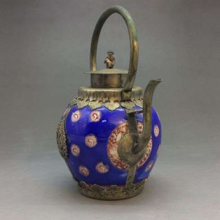 Old Handmade Flagon Of Blue And White Porcelain In China Outsourcing Silver B02