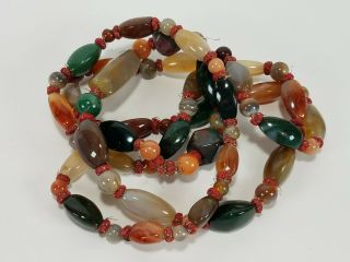 Antique Chinese Export Multi Agate Necklace Jasper Blood Carnelian 48 " Long