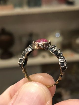 Antique Georgian 18th Century Dutch Rose Cut Diamond & Ruby Gold Ring 10