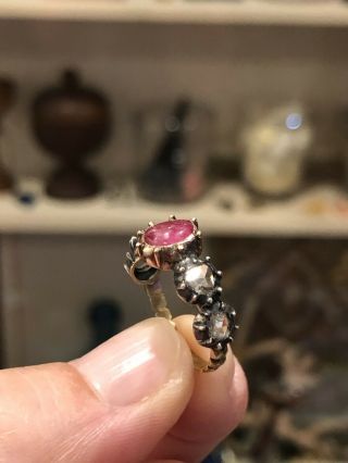 Antique Georgian 18th Century Dutch Rose Cut Diamond & Ruby Gold Ring 11
