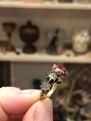 Antique Georgian 18th Century Dutch Rose Cut Diamond & Ruby Gold Ring 12