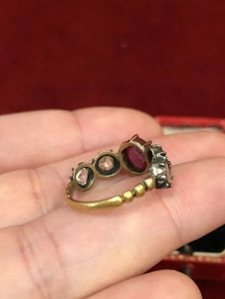 Antique Georgian 18th Century Dutch Rose Cut Diamond & Ruby Gold Ring 3