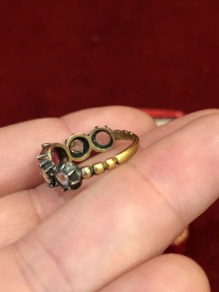 Antique Georgian 18th Century Dutch Rose Cut Diamond & Ruby Gold Ring 4