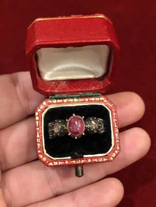 Antique Georgian 18th Century Dutch Rose Cut Diamond & Ruby Gold Ring 5