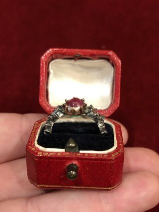 Antique Georgian 18th Century Dutch Rose Cut Diamond & Ruby Gold Ring 6