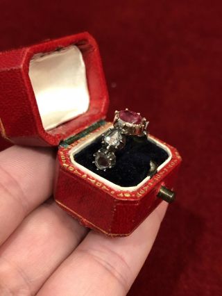 Antique Georgian 18th Century Dutch Rose Cut Diamond & Ruby Gold Ring 7