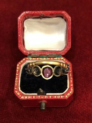 Antique Georgian 18th Century Dutch Rose Cut Diamond & Ruby Gold Ring 9