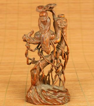 Chinese Old Boxwood Hand Carving The Tree Bodhidharma Statue Figue Decoration