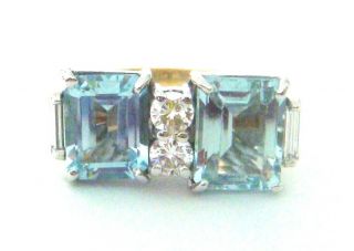 $10,  250 Antique Art Deco 6.  60ct Natural Aquamarine Diamonds 18k Yellow Gold Ring
