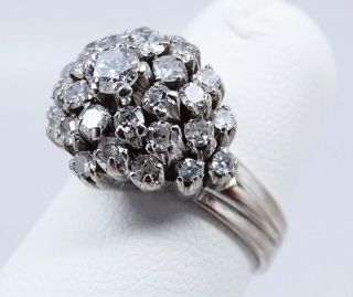 Antique 10k White Gold 1 Ctw Mine Cut Diamond Cluster Cocktail Engagement Ring