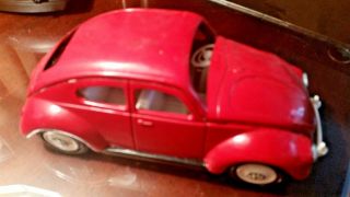 Vintage Cragstan Vw Beetle Tin Toy Car Made In Japan Red W/wht Plastic Interior