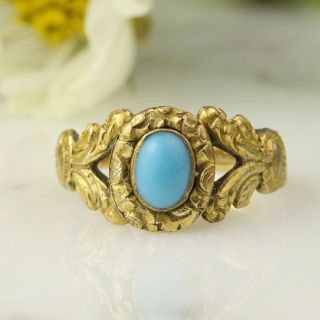 Antique Georgian Rolled Yellow Gold Turquoise Ring 18th Century Pinchbeck