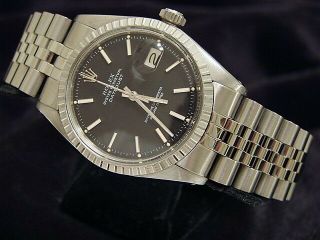 Rolex Datejust Mens Stainless Steel Jubilee Engine - Turned Black Dial Watch 1603