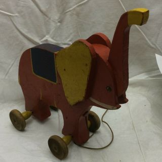 Vintage Wooden Elephant Pull Toy Rolling Toy 3