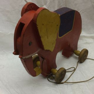 Vintage Wooden Elephant Pull Toy Rolling Toy 5