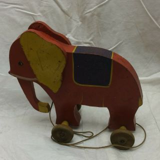 Vintage Wooden Elephant Pull Toy Rolling Toy 6