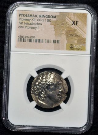 80 - 51 Bc Ancient Ptolemaic Kingdom Ptolemy Xii Silver Coin Ar Tetradrachm Ngc Xf