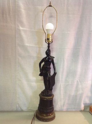 Vintage Antique Large Bronzed Spelter Cast Metal Art Nouveau Figural Man Lamp 2