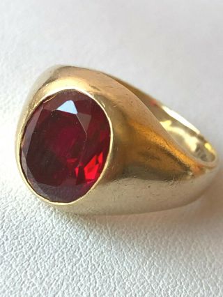 Vintage 10k Gold Synthetic Ruby Gypsy Ring Men 