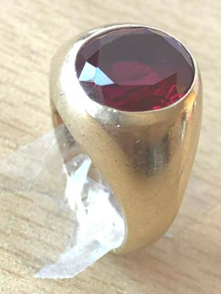 VINTAGE 10K GOLD SYNTHETIC RUBY GYPSY RING MEN ' S WOMAN ' S UNISEX DESIGNER HALMARK 3