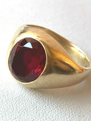 VINTAGE 10K GOLD SYNTHETIC RUBY GYPSY RING MEN ' S WOMAN ' S UNISEX DESIGNER HALMARK 9