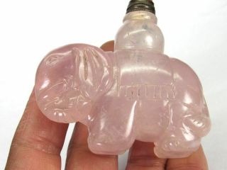 Chinese Elephant Carved Natural Pink Quartz Crystal Snuff Bottle