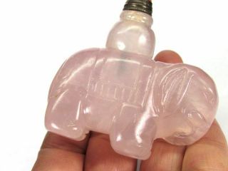 Chinese Elephant Carved Natural Pink Quartz Crystal Snuff Bottle 4