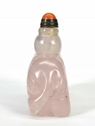 Chinese Elephant Carved Natural Pink Quartz Crystal Snuff Bottle 5