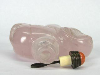 Chinese Elephant Carved Natural Pink Quartz Crystal Snuff Bottle 6
