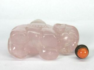 Chinese Elephant Carved Natural Pink Quartz Crystal Snuff Bottle 7