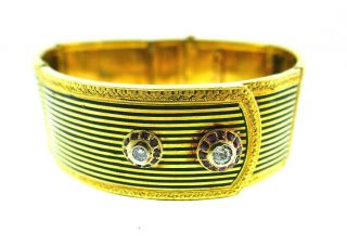 Vintage 14k Yellow Gold Ruby French Enamel Cuff Bracelet