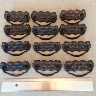 12 Rare Antique Art Nouveau Brass And Steel Drop Handle Drawer Pulls