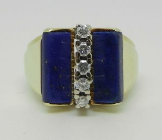 Vintage 14k Yellow Gold Lapis And Diamond Ring - Size 6.  25 - Rare Find - Lb2969