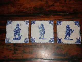 18th Century Blue And White Delft Tiles Set Of 3