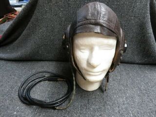 Wwii Us Army Air Force Type A - 11 Leather Light Helmet W/ Headphones