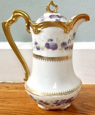 Antique Limoges France B&h Cornflowers Porcelain Chocolate Pot Tea Coffee Pot
