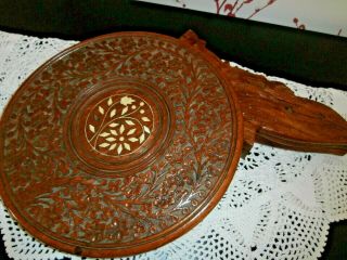 Vintage Indian Hand Carved Folding Wooden Table Or Plant Stand 9 " Diameter (24)