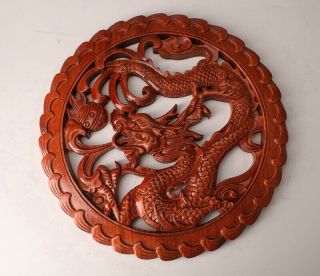 Unique Chinese Wood Plate Old Hand - Carved Dragon Mascot Decorative Gift Collec