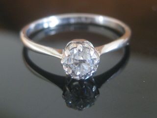 Antique 18ct White Gold Old Cut Diamond Solitaire Ring Size M 1/2 0.  50 Carat