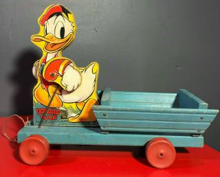 Vintage Fisher Price Donald Duck Pull Cart Toy 544 1940 