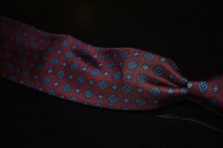 Lnwot Drakes England Ancient Madder Berry Twill Turquoise Medallion Silk Tie A1p