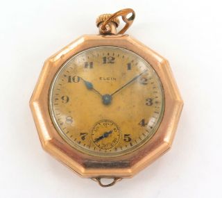 Decagonal Shaped Case / 1920 Elgin 3/0s 7j Nurses / Pendant Pocket Watch.