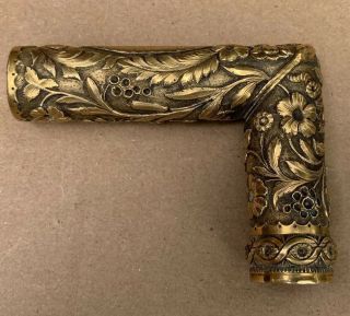 Rare 1884 Rolled Gold Repousse Walking Stick Cane Topper Handle German Author